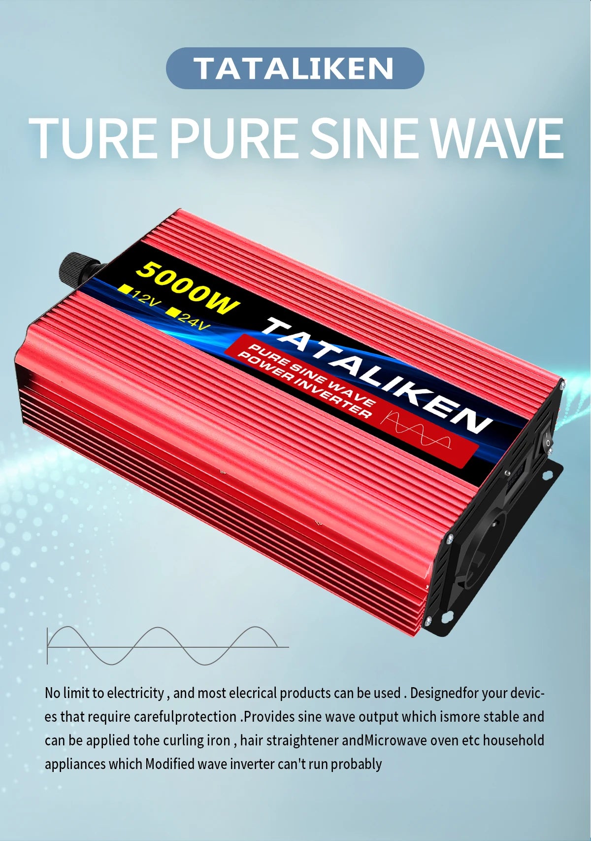 pure sine wave power inverter 12V to 220V 50HZ 2500W 3500W 4500W 5000W 6000W DC to AC voltage converter  power supply EU Socket