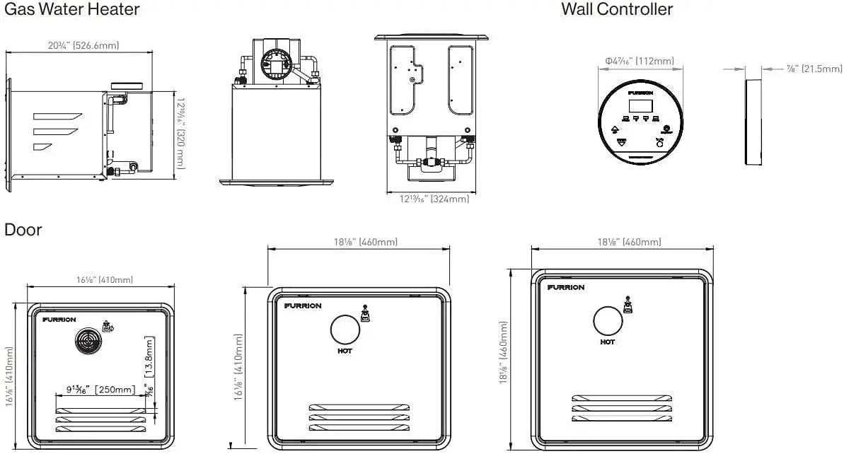 RV Tankless Gas 60,000 BTU Water Heater 16.14"x16.14" White Door 2.4 GPM Vortex Technology steadies temperatures