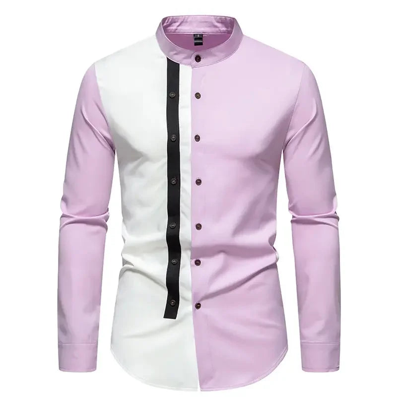 Mens Shirts Vinatge Goticos Masculino Luxury Autumn Patchwork Color Henley Collar Arab Dubai Muslim Dress Shirt Men Streetwear