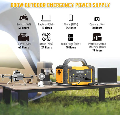 Portable Power Station 600W, 647Wh Backup Lithium Battery, 120V/600W AC Outlet, Solar Generator for Home, Outdoor, Camping