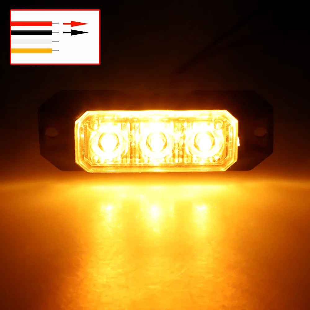 1PCS 3LED Strobe Warning Grille Flashing Lights Emergency Universal Trailer Truck Police Strobos Car Security Signal Lamp 12-24V