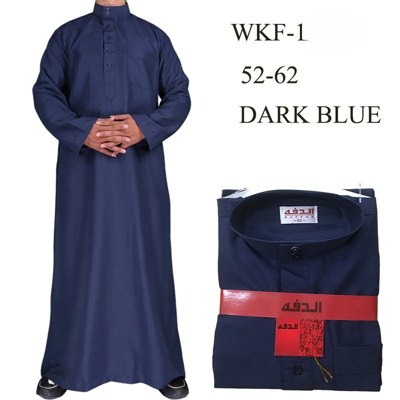 New 2025 Middle East Muslim Men Dress Long Sleeve Jubba Thobe Ramadan Eid Dishdasha Robe Muslim Islamic Kaftans Arab Clothing