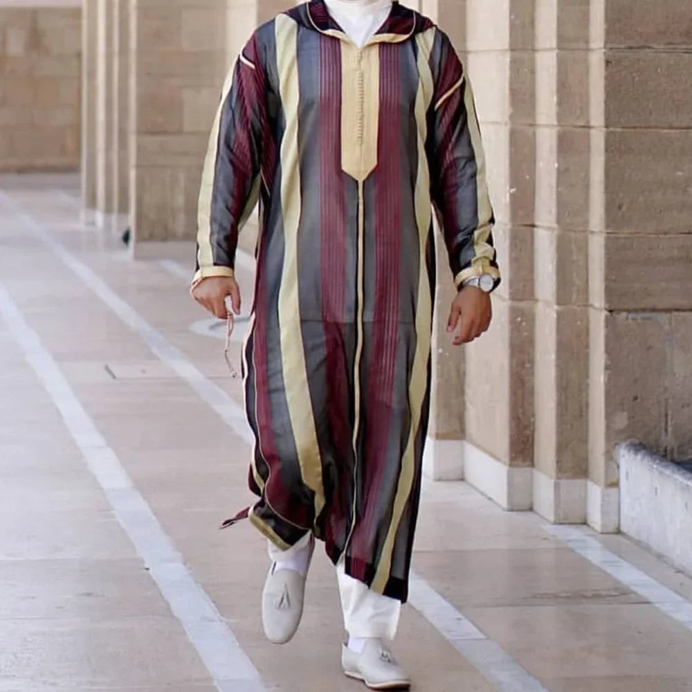 New 2025 Muslim Men Abaya Arabic Islamic Clothing Loose Shirt Robe Jubba Thobe Ethnic Print Saudi Arab Middle East Male Vestidos