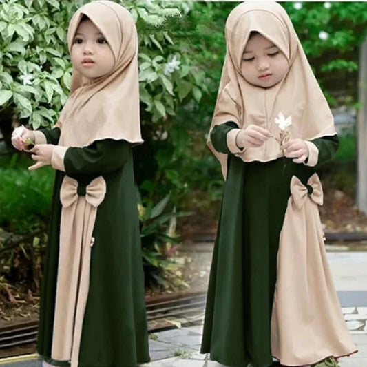 Abaya Kaftan Islamic Clothing Muslim Prayer Garment Dress Arab Middle Eastern Prayer Hijab Teen Girl Simple Two-Piece Suits Kids