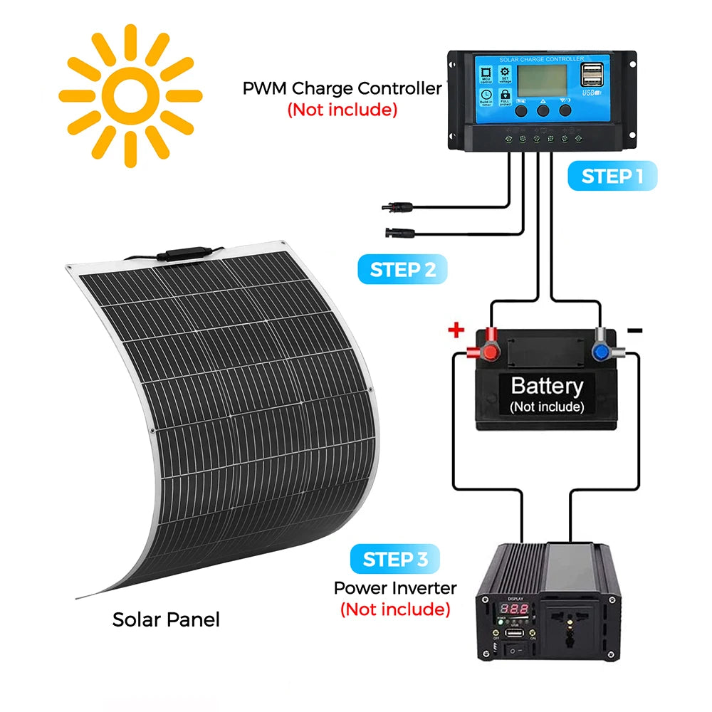 XINPUGUANG Flexible solar panel Kit System 100W - 1000W (100W ,200W 300W 400W 500W 1000W) monocrystalline Solar battery charger