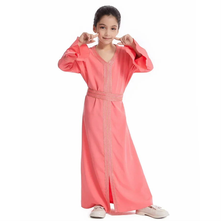 Ramadan Kaftan Abaya for Kids Girls Turkey Muslim Long Dress Islam Saudi Arabia Clothing Eid Robe Gowns Children Kimono Caftan