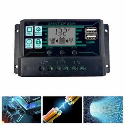 10A/20A/30A/50A/60A/100A/150A Solar Charge Controller LCD Display 2 USB Port 12V 24V Solar Panel Battery Regulator