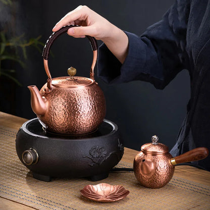 GIANXI Red Copper Teapot Chinese Tea Ceremony Handmade Pure Tea Kung Fu Tea Copper Teawear Retro Keep In Good Health Tea Kettle