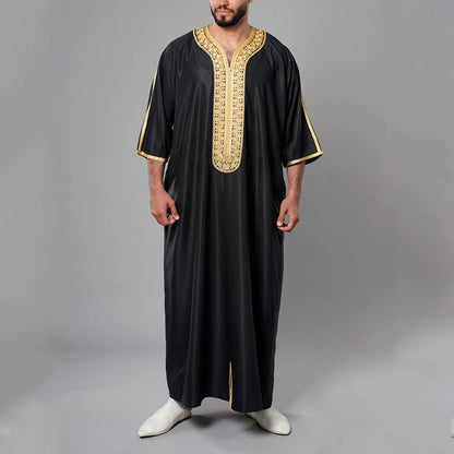 Islam Men Clothing Kaftan Muslim Fashion Robe Embroidered Loose and Breathable Djellaba Abaya Man Jubba Thobe Muslim Dress Eid