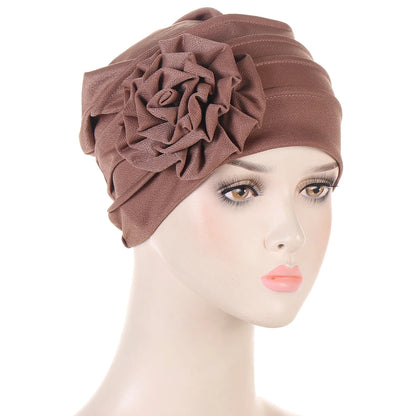 Elegant Shiny Turban Cap Women Muslim Hijab Islamic Jersey Chemo Cap Big Flower Head Scarf Ladies Head Wrap Cover Hijab Scarf