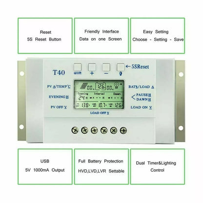 MPPT 20/30/40A 12V/24V LCD Plastic Solar Panel Regulator Charge Controller 3 Timer Solar Panel Stabilizer