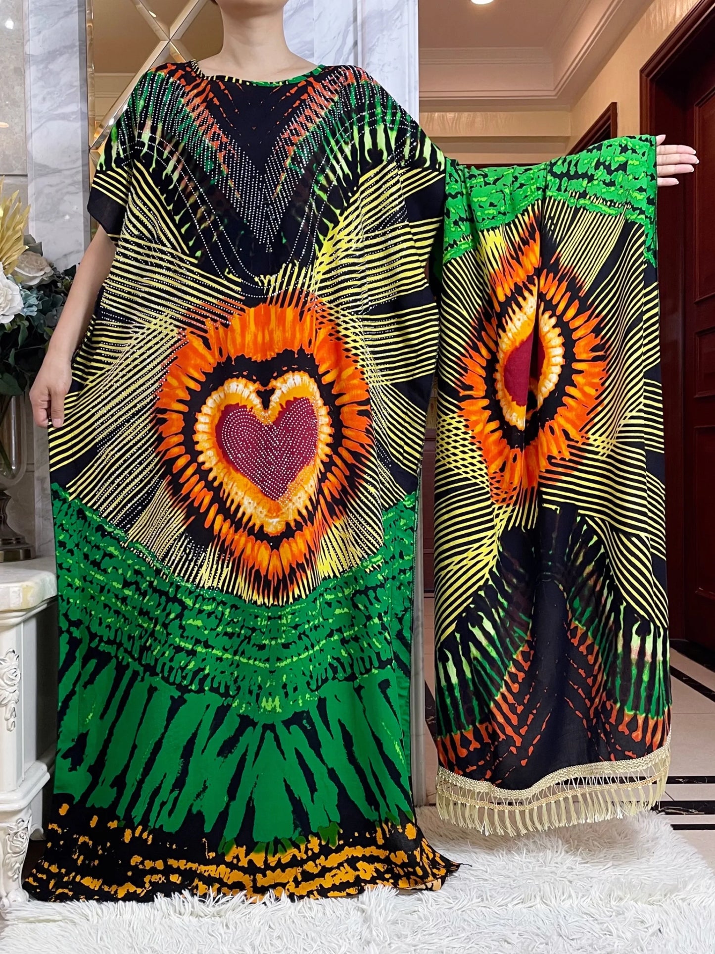 2024 New Muslim Women Clothing Short Sleeve Cotton Floral Dashiki Long Dress Abaya Dubai Diamond Islamic Clothing for Women