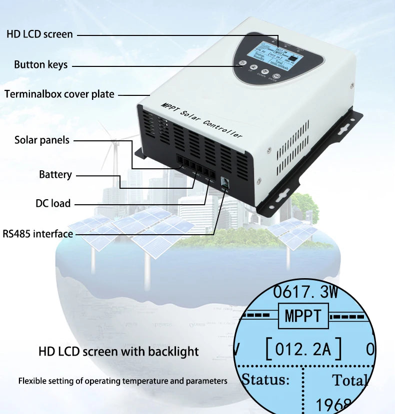 MPPT 60A 50A 30A  100A 150VDC Solar Charge Controller With LCD DISPLAY RS485 interface For12V 24V 36V 48V Home Solar System