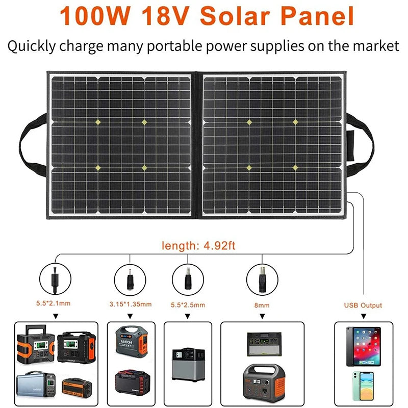 FF Flashfish 100W 18V Portable Solar Panel 5V USB Foldable Solar Cell Battery Charger Monocrystalline Outdoor Power Supply RV