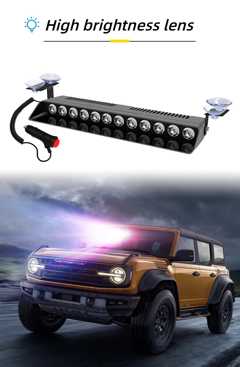 12LED Beads Car Light Police Strobe Light Emergency Suction Cup Warning Light 14 Flash Mode For Truck SUV with Cigarette Lighter