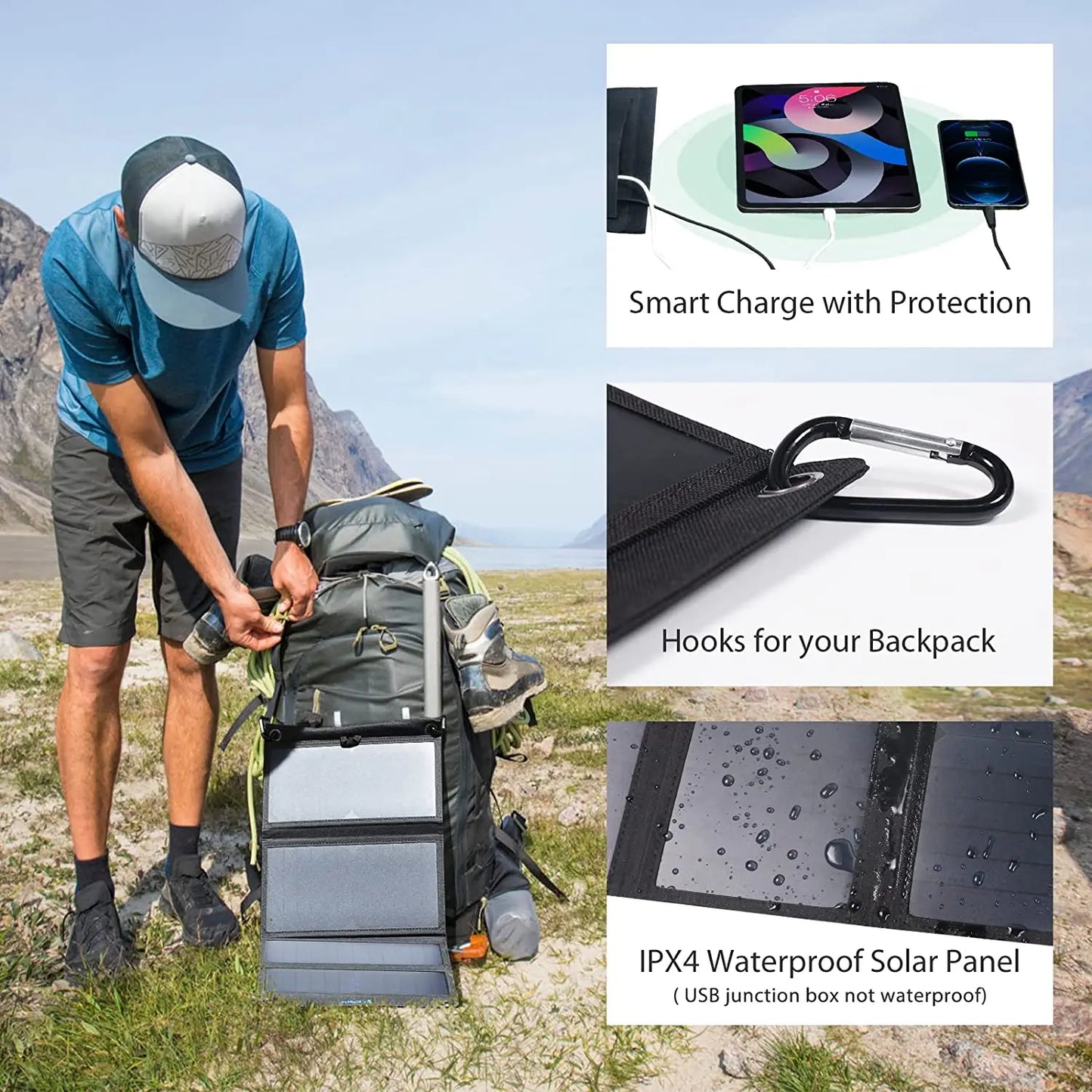 28W Solar Charger 2 USB Ports Foldable Portable Solar Phone Charger with SunPower Solar Panel for mobilephone Camping