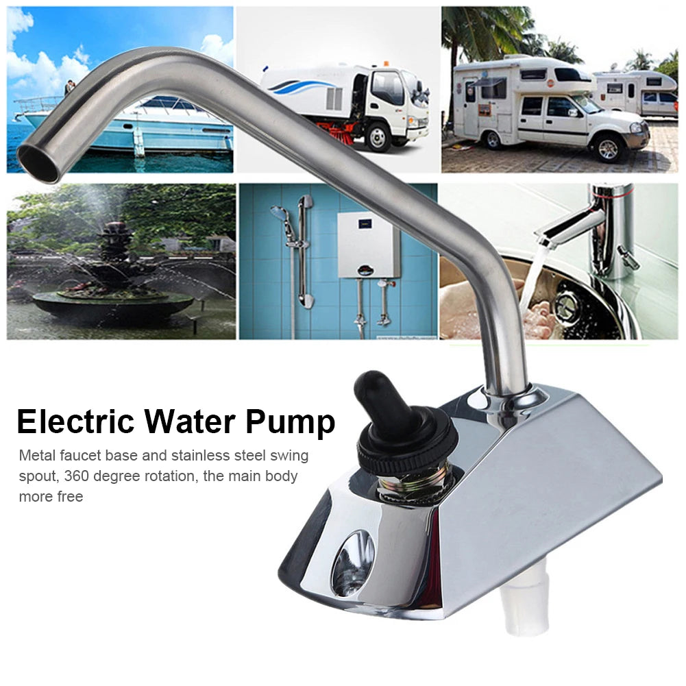 Electric Water Pump Self-Priming Galley 360 Degree Rotation Automatic Faucet Tap 12V Stainless Steel for Boat Caravan Motorhome