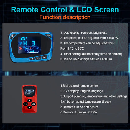 12V/24V/220V Diesel Air Heater All in One Car Heater with Silencer Remote Control for Car Truck Boat RV Parking Diesel Heater
