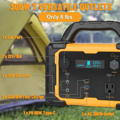 Solar Generator 300W Portable Power Station with 100W Foldable Solar Panel, 294Wh Lithium Battery, 120V/300W AC Outlet, Quiet Ge