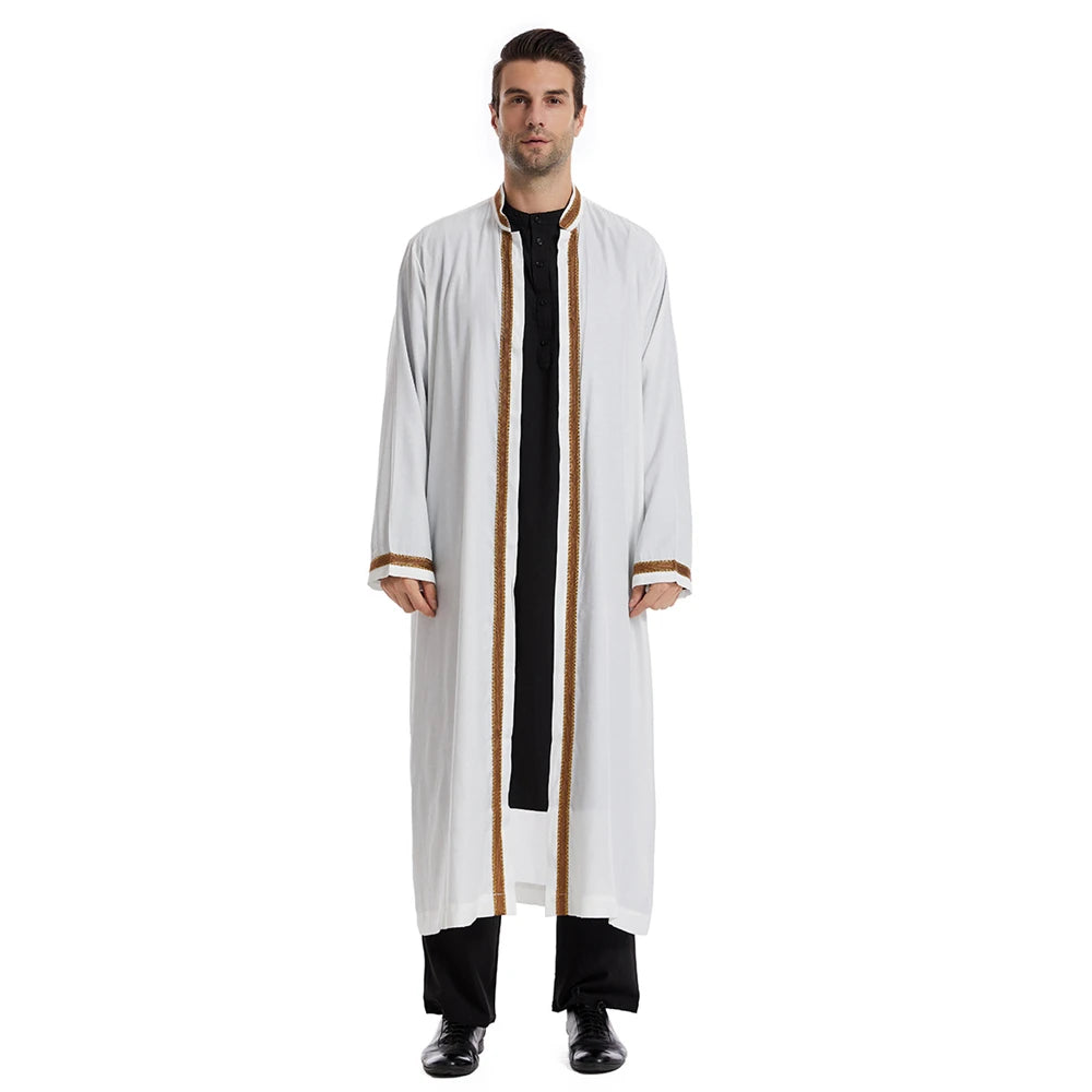 Men Open Abaya Muslim Saudi Jubba Thobe Islamic Clothing Ramadan Kimono Long Sleeve Robe Caftan Dubai Stand Collar Arabic Dress