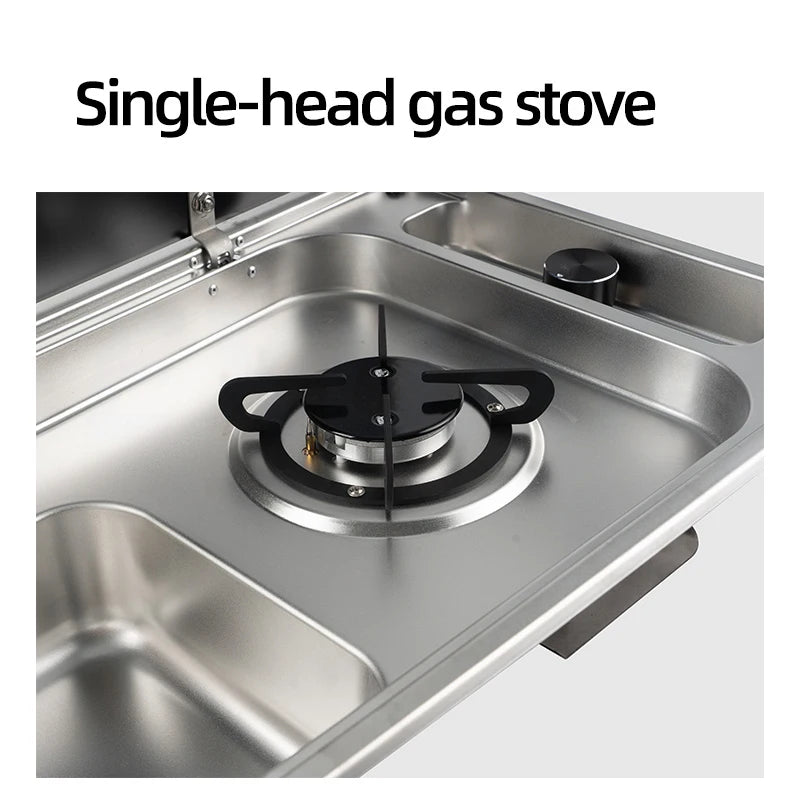 RV Gas Stove Multifunctional Folding With Sink Kitchen Gas Stove Sink Two in One Caravan Hidden Single-Head Stove For Outdoors