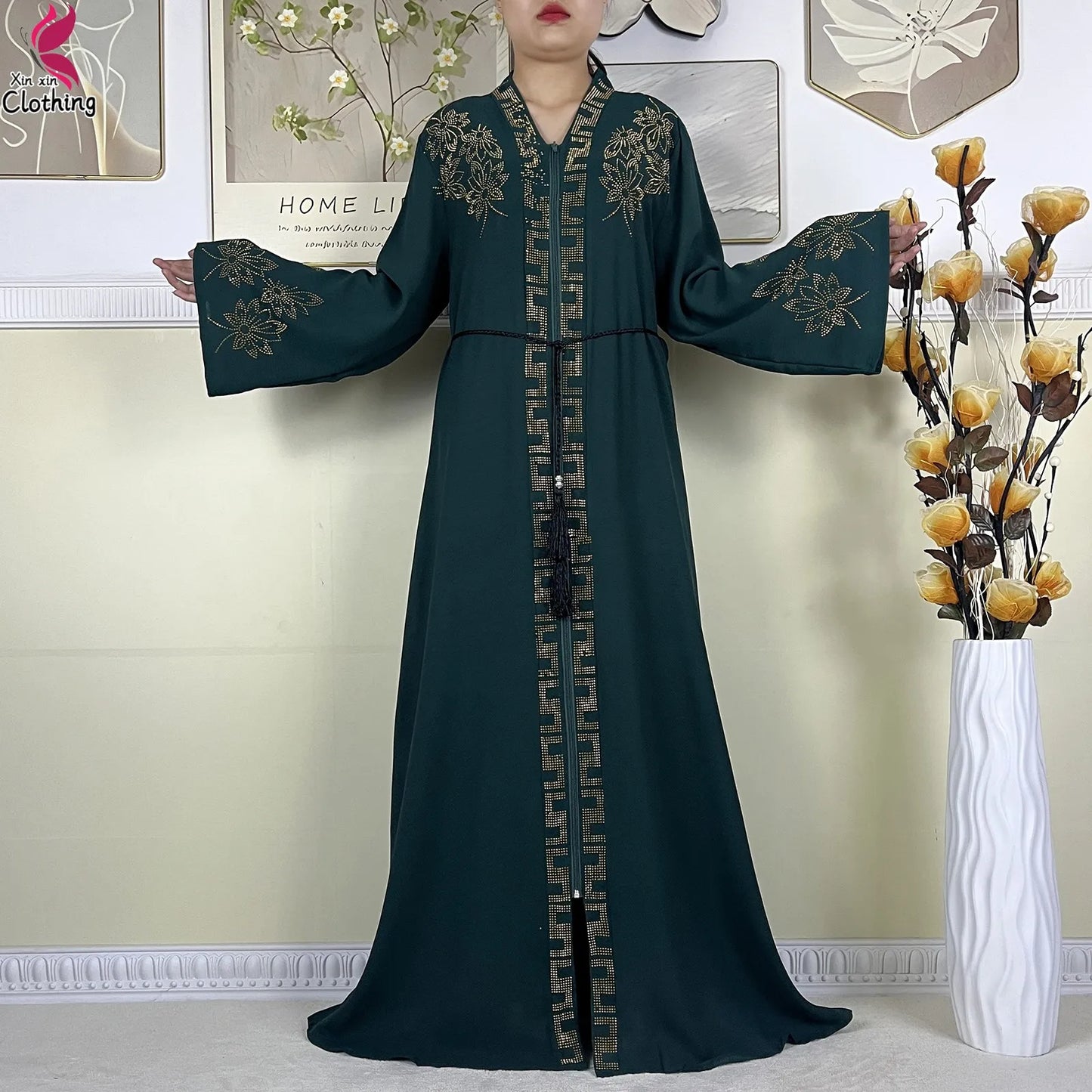 New Muslim Abayas For Women Long Sleeved Dress Dubai Lady Elegant Long Dress Islam Clothing African Abaya Loose Robe With Turban