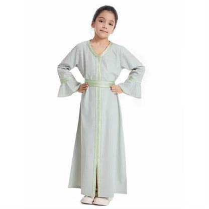 Ramadan Kaftan Abaya for Kids Girls Turkey Muslim Long Dress Islam Saudi Arabia Clothing Eid Robe Gowns Children Kimono Caftan