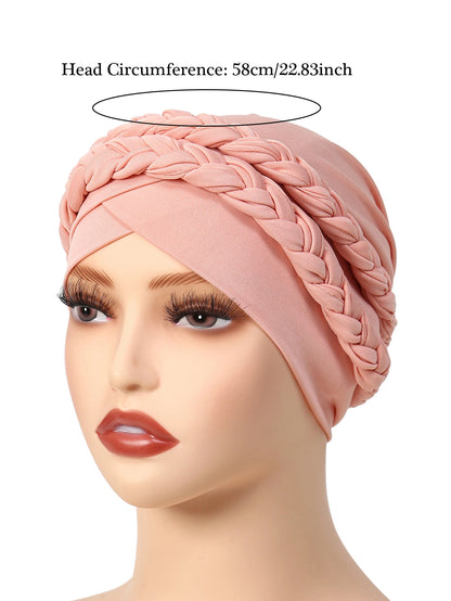 Trendy Braid Muslim Turban Cap Solid Color Women Hijabs Islamic Chemo Cap Head Scarf Ladies Head Wrap Cover Hijab Scarf