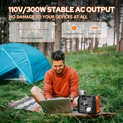 EnginStar Portable Power Station 300W 296Wh Battery Bank with 110V Pure Sine Wave AC Outlet for Outdoors Camping Hunting