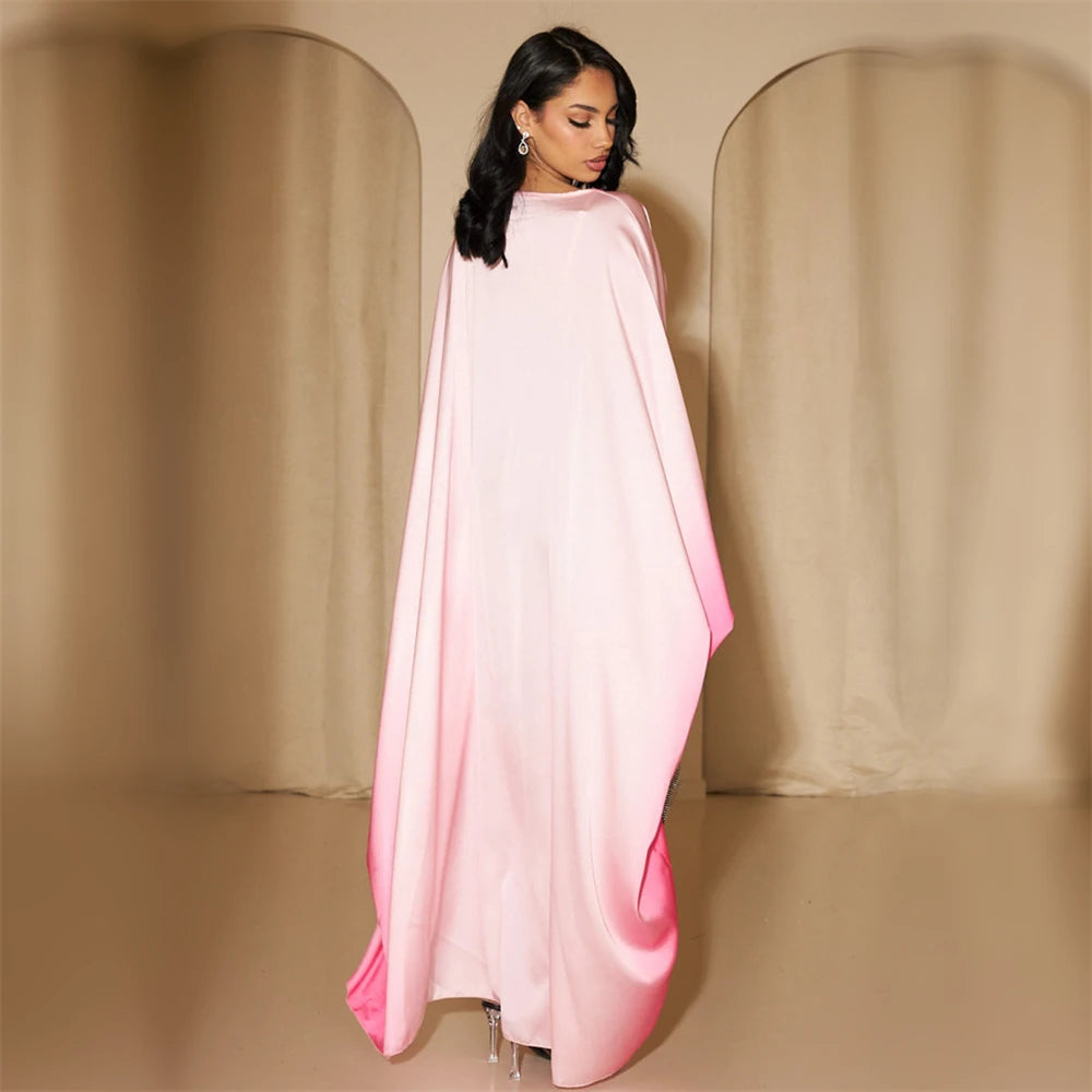 Gradient Batwing Butterfly Sleeve Satin Abaya Dubai Luxury Muslim Kaftan Dress For Women Kebaya Caftan Marocain Femme Vestidos