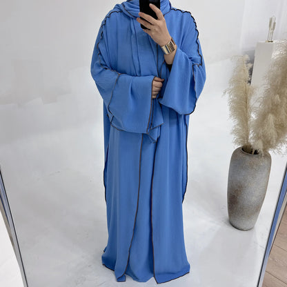 Turkey Dubai Abayas Muslim Set Cardigan Inner Lap and Turban Muslim Long Robes Three-piece Muslim Open Abayas for Women Dress