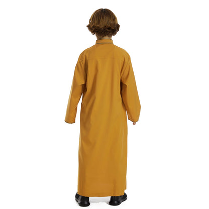 Luxury Muslim Thobe Boys Saudi Dress Kids Islamic Clothing Turkish Arab Dubai Black White Yellow Abaya Children TH881