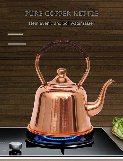 2L Pure Copper Teapot Handmade Red Copper Kettle Hot Pot Add Soup Pot Induction Cooker Boiling Water Kettle Cold Kettle For Home