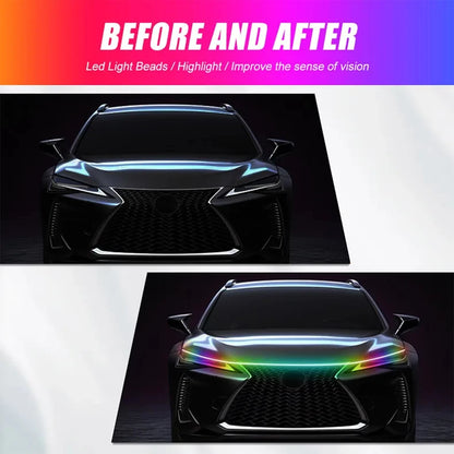 12V LED Car Hood Light RGB With Turn Signal DRL Multifunctional APP Control Neon Strip Daytime Running Light Car Decoration Lamp