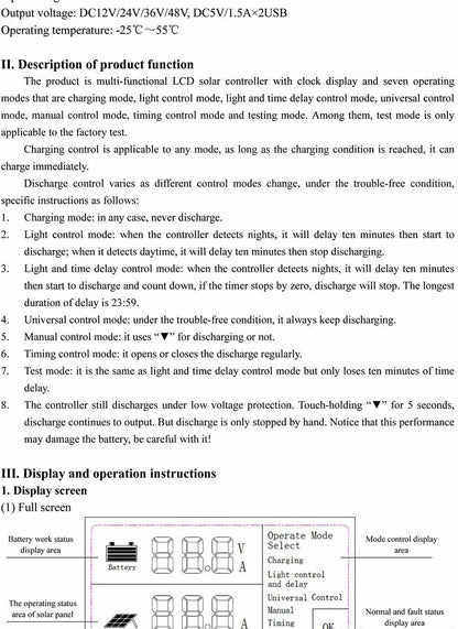 100A/80A/60A MPPT/PWM Solar Charge Controller 12V/24V/36V/48V Auto Controller Tools Solar PV Battery Charger with LCD & Dual USB
