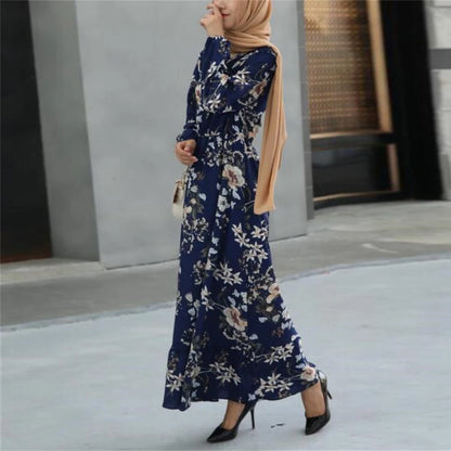 Spring Summer Female Solid Full Sleeve O-neck Casual Dress Women Bohemian Long Dress Woman Muslim Maxi Dresses