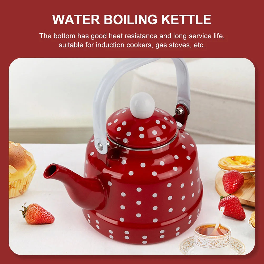 Enamel Kettle Red Polka Dot Durable Heating Water Kettle Lovely Enamel Teapot Kitchen Teapot Metal Tea Kettle For Home