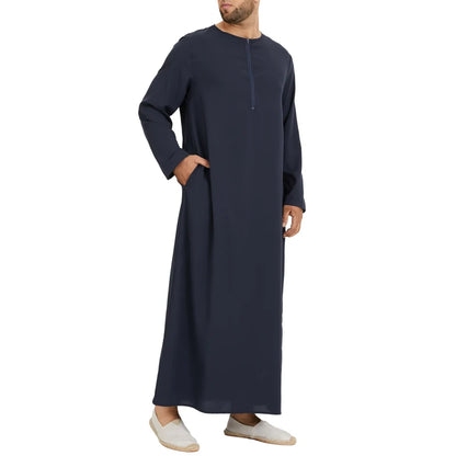 INCERUN Men Muslim Arabic Kaftan Islamic Long Sleeve Abaya Robes Solid Color Saudi Arabia Dress Jubba Thobe Men Clothing S-5XL