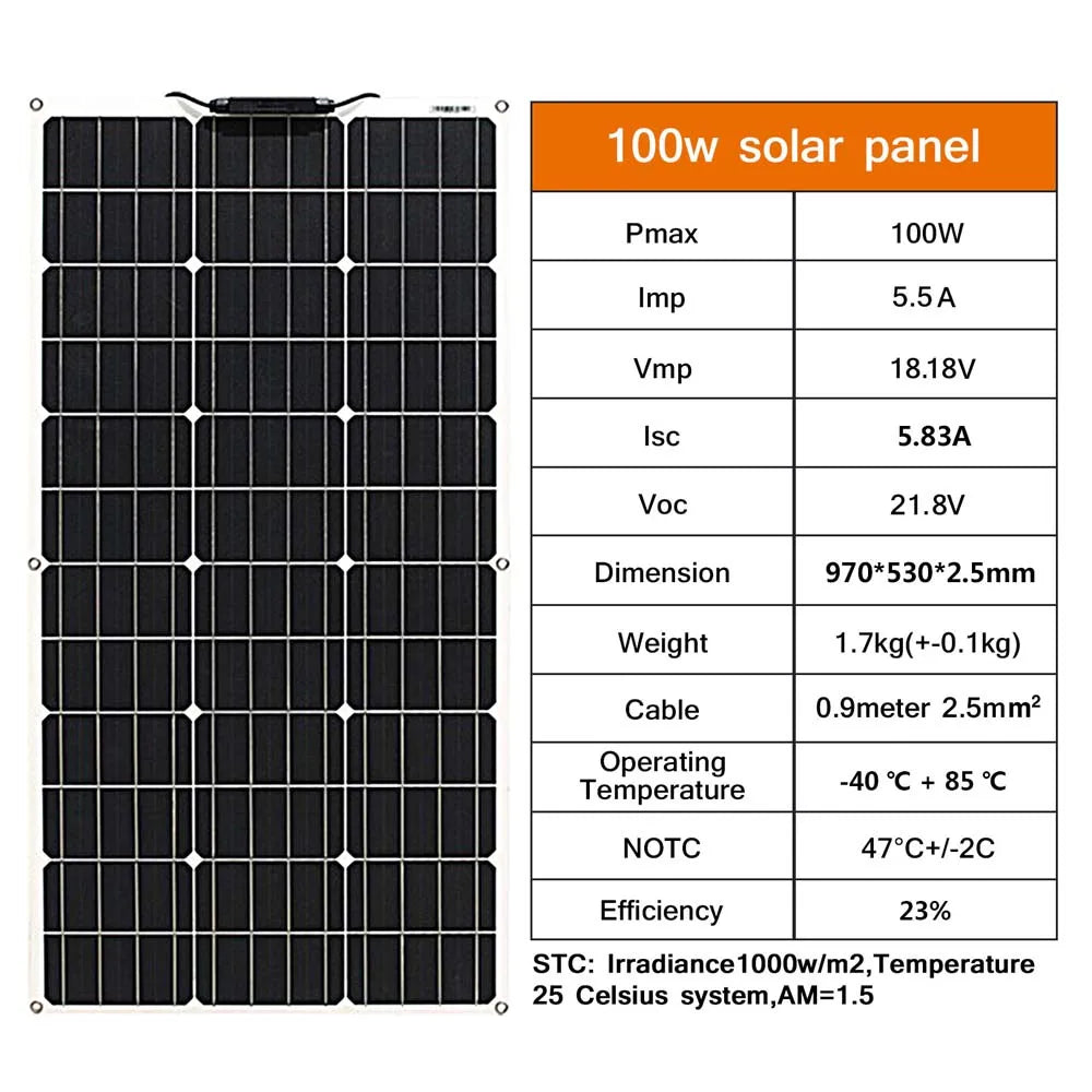 Flexible Solar Panel 300w Fotovoltaic Panel Solar 100w 12V Kit 200w Complete for Charge Battery/Motorhome/Camper Van