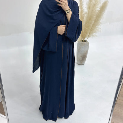 Turkey Dubai Abayas Muslim Set Cardigan Inner Lap and Turban Muslim Long Robes Three-piece Muslim Open Abayas for Women Dress