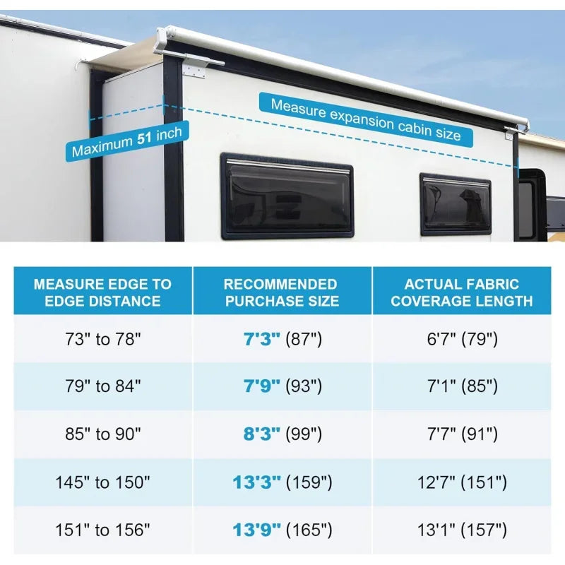 RV slide topper, modular slide out awning protection for RVs, travel trailers, 5th wheels, and motorhomes-7 '3 "(6'7" fabric),