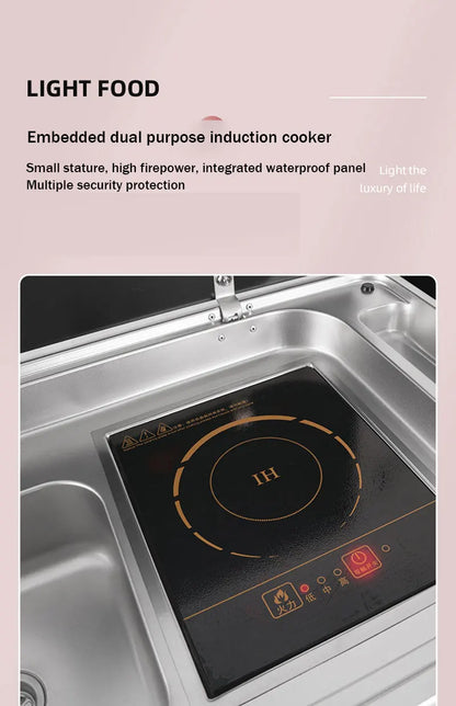 RV Stainless Steel Stove Sink And Induction Cooker Combination Unit With Tempered Glass Lid For Caravan Motorhome Yacht