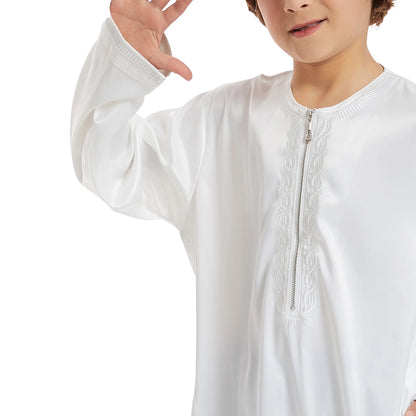 Muslim Boy Robe Long Sleeve Dress Gown Saudi Arabia Abaya Kaftan Jubba Thobe Islamic Kids Clothes Ramadan Eid Djellaba Dishdasha