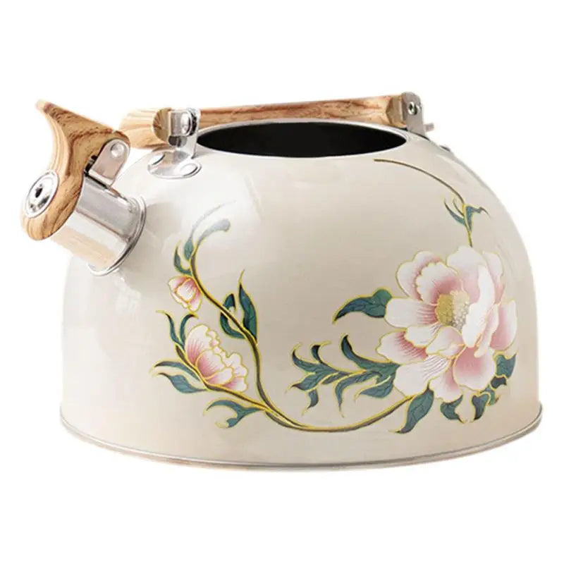 Boiler Kettle Floral Enameled Teapot Stainless Steel Pvc Chinese Kitchen Gadget Whistling