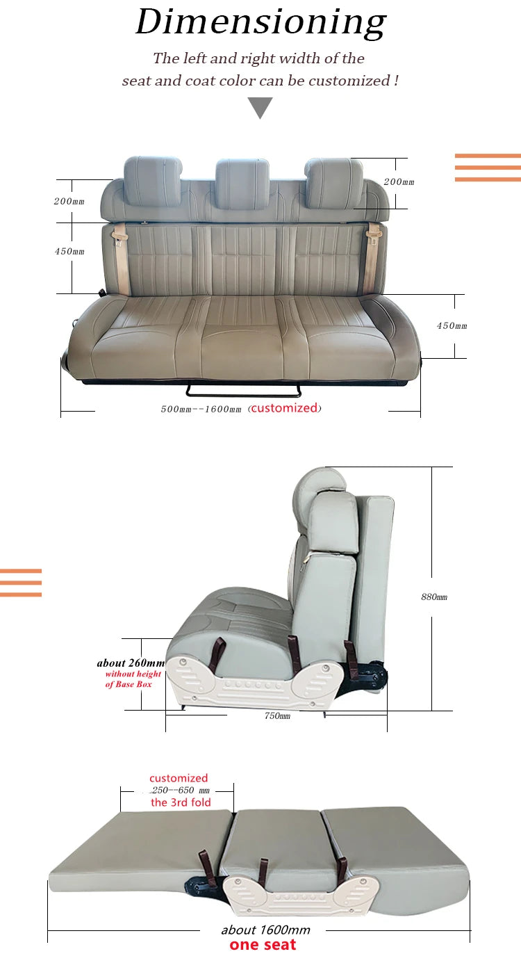 factory direct sale foldable reclining rock and roll bench sofa luxury seat for Van RV MPV Motorhome Cararvan Car trailers