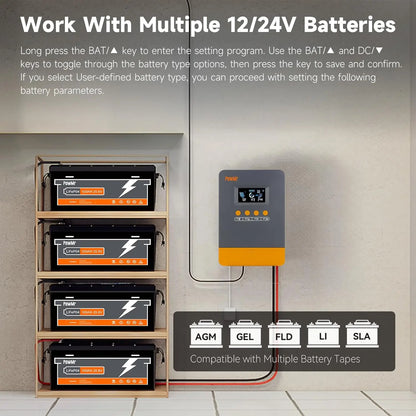 PowMr MPPT 45A 35A 25A Solar Charger Controller 12V 24V Auto Lifepo4 Battery Charger Solar Panel Regulator Max PV Input 100VDC