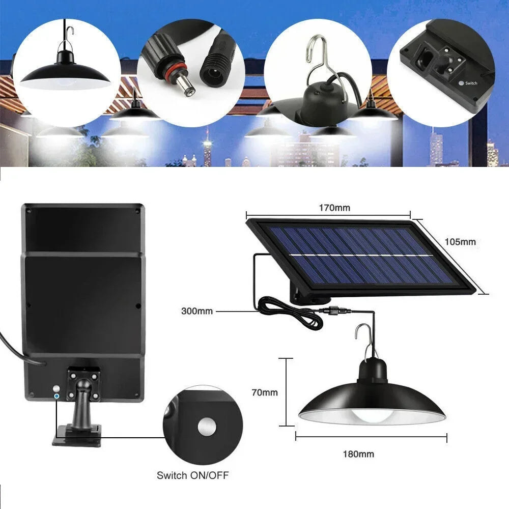 Single Dual Heads Solar Pendant Lights Remote Control Indoor Outdoor Shed Lamp Led Hanging for Storage Room Yard Porch Garden