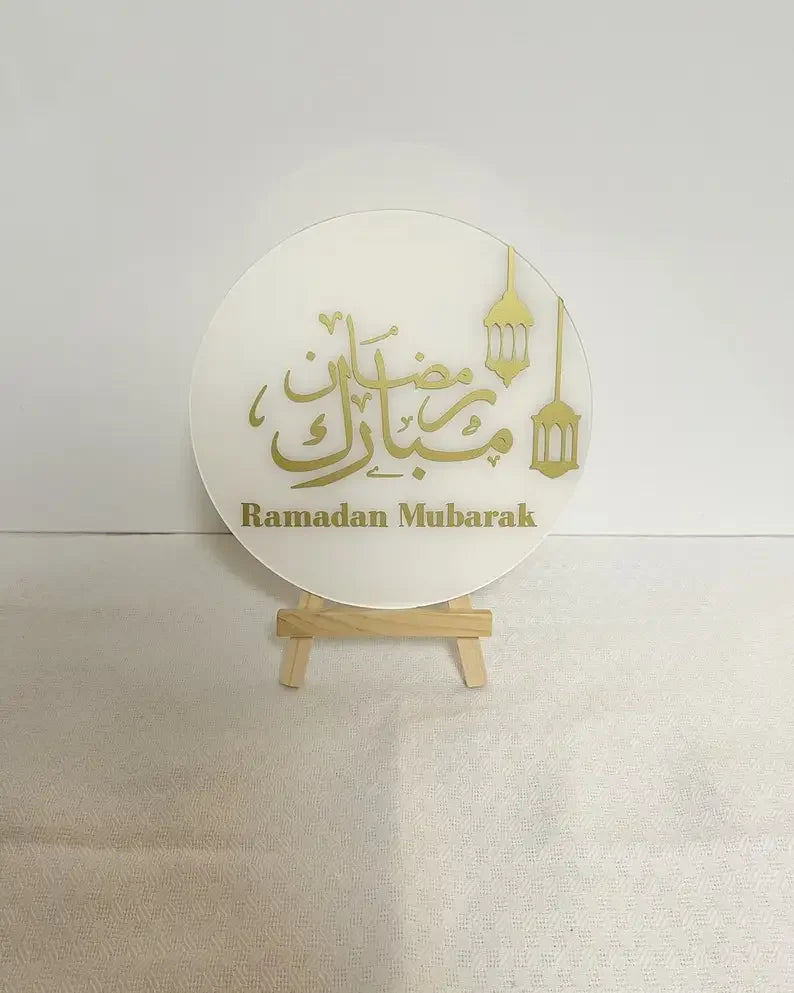 2pcs Ramadan Mubarak Acrylic Sign Table Centerpiece Decor Ramadan Kareem Eid Mubarak Muslim Islam Ramazan Eid Decor Easel