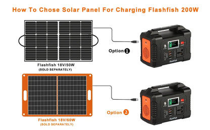 E200 151Wh Solar Generator AC 200W Power Station with 18V 50W Foldable Solar Panel Battery Complete Kit Set System