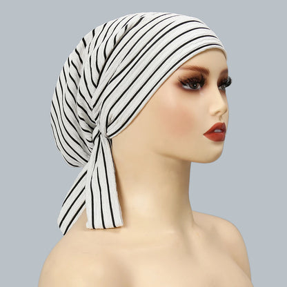 Trendy Stripe Turban Cap Women Muslim Hijab Islamic Chemo Cap Head Scarf Ladies Head Wrap Cover Hijab Scarf